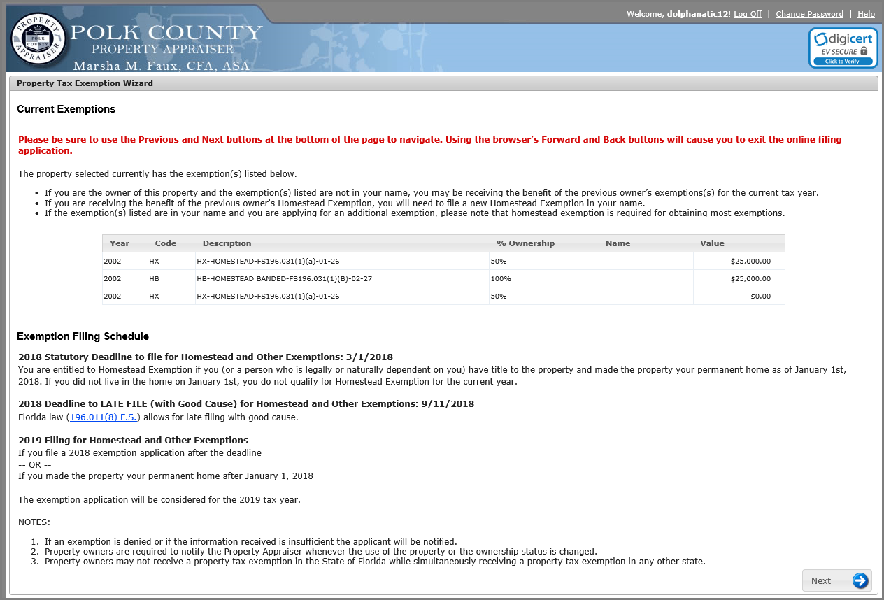 Website Current Exemptions Page