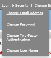 Example of the Login and Security dropdown menu