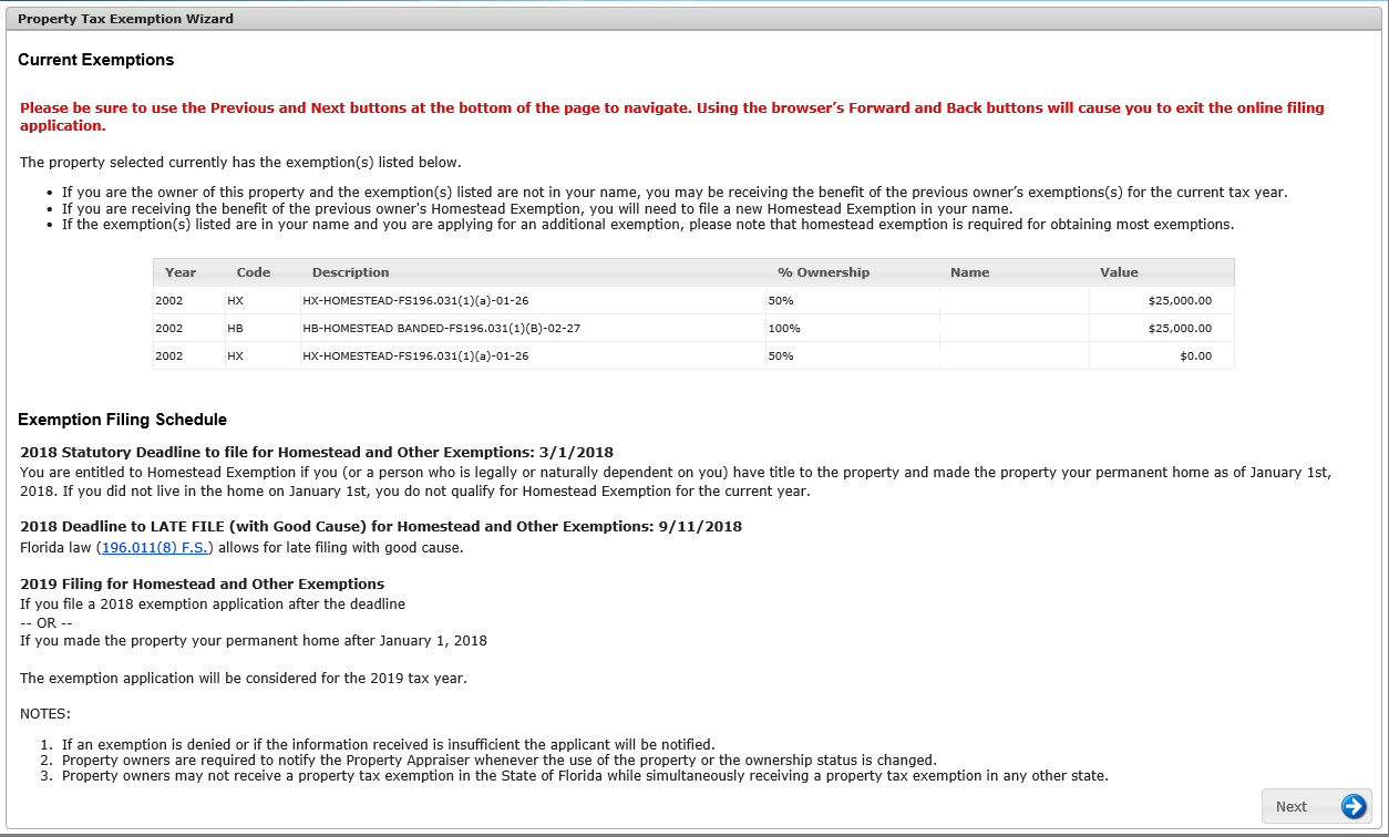 Website Current Exemptions Page