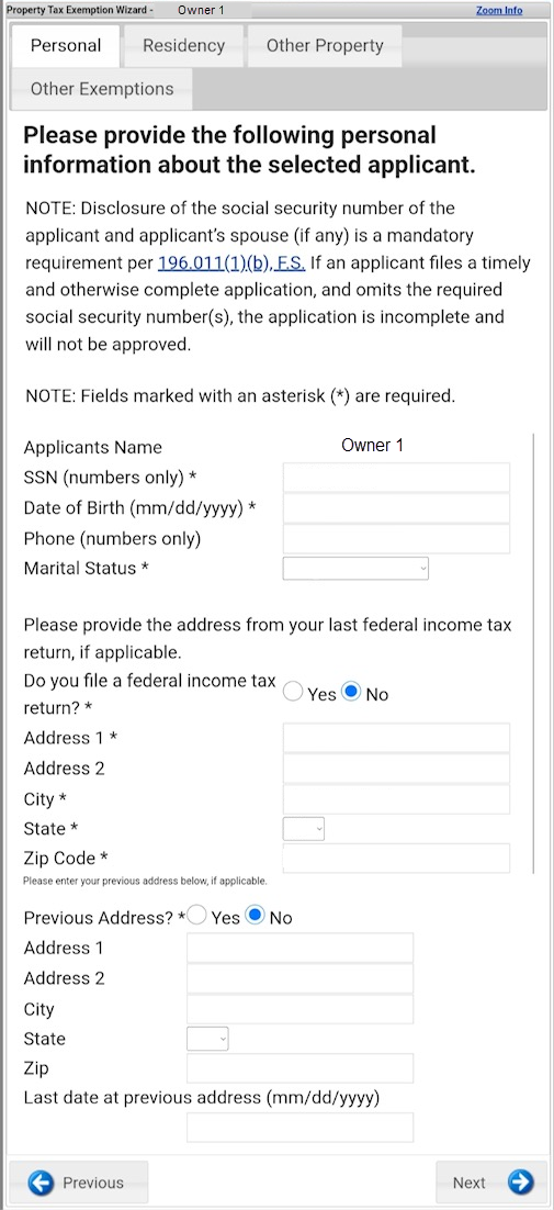 mobile version of website personal information page