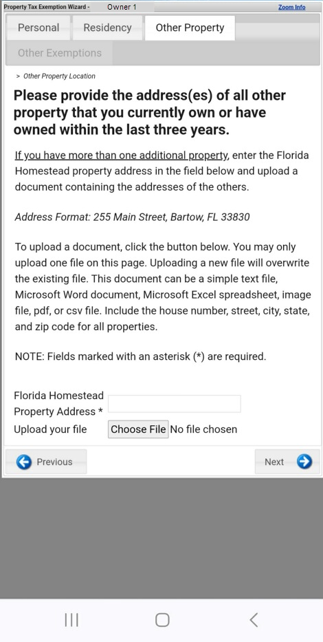 mobile version of the other property tab