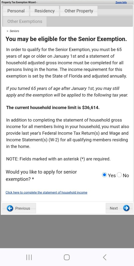 mobile version of the senior exemption